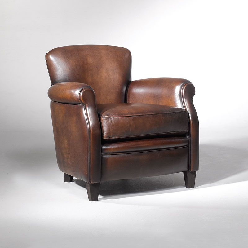 Fauteuil Club en cuir marron Crosse